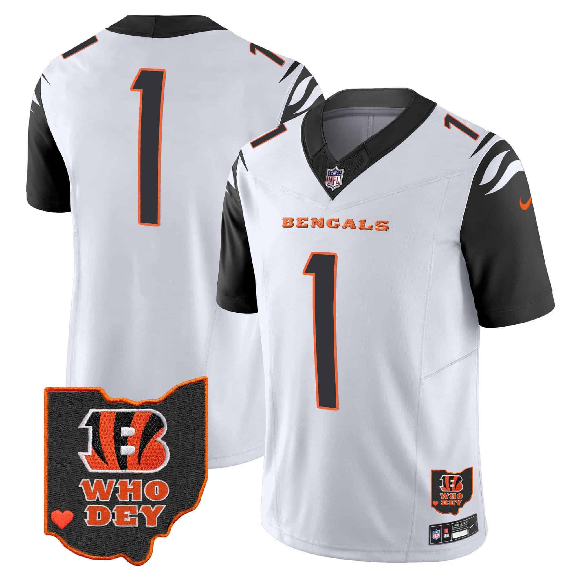 Men Cincinnati Bengals #1 Chase White 2024 Nike Patch Vapor Limited NFL Jersey style 3